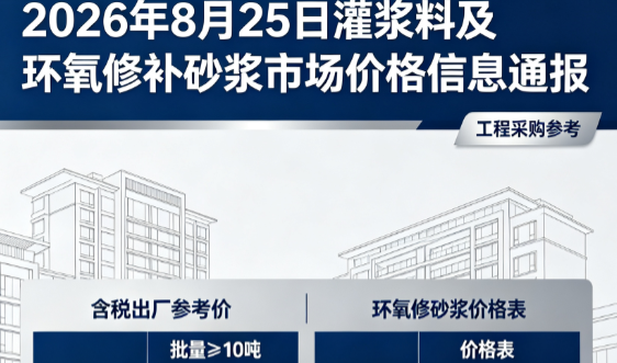 龙华山办事处2026年8月25日灌浆料及环氧修补砂浆市场价格信息通报